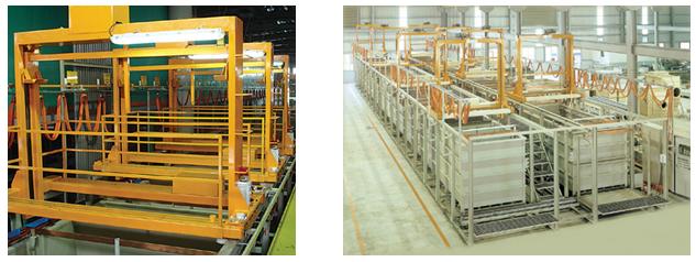 LINE FOR GALVANIZING, CHROMATING AND ANODIZING PARTS ON SUSPENSION
