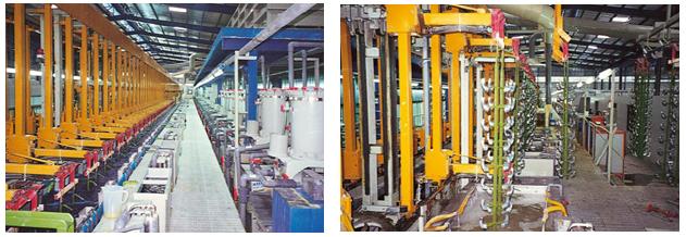 LINE FOR PHOSPHATIZING AND GALVANIZING WITH ROTARY-HYDRAULIC MECHANISM